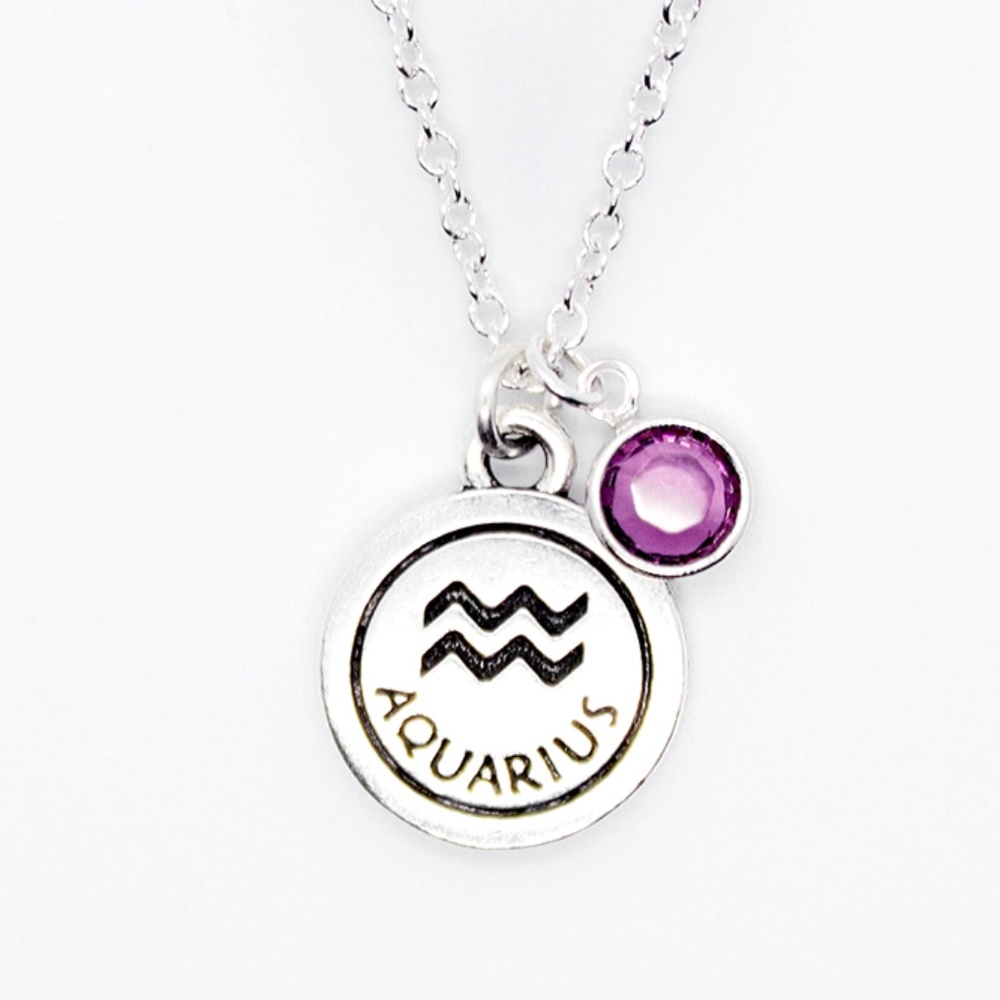 Aquarius Zodiac Charm Necklace with Swarovski